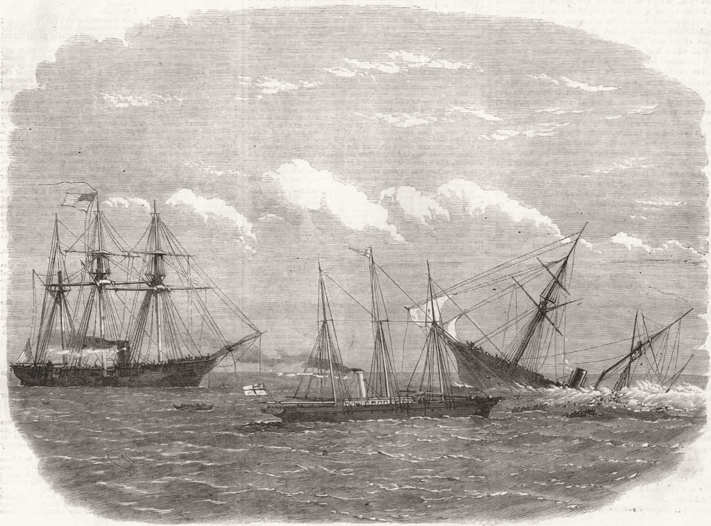 ALABAMA. Deerhound rescuing crew of 1864 old antique vintage print picture